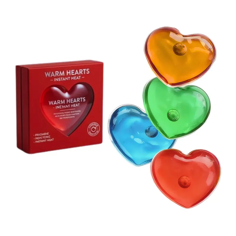 Heart shaped reusable instant heat pack with metal disc, festive holiday hand warmer for gifting and warmth