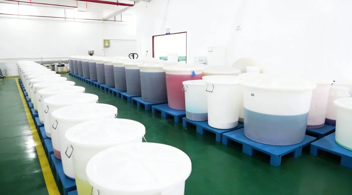 Specialized gel mixing workshop with large-scale industrial tanks for consistent gel material quality.