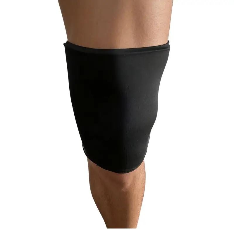 Flexible calf ice pack sleeve by Solid-Flex™ for shin splints and muscle strain, reusable solid gel for hot cold therapy.