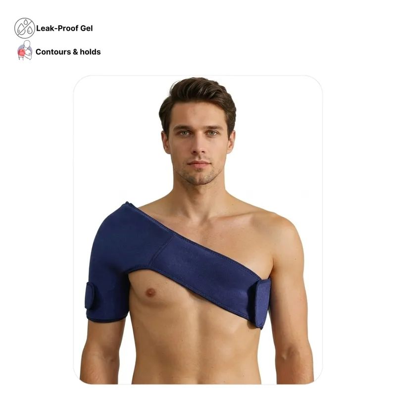Solid-Flex™ shoulder and upper arm ice wrap for hot cold therapy, featuring leak-proof solid gel technology.