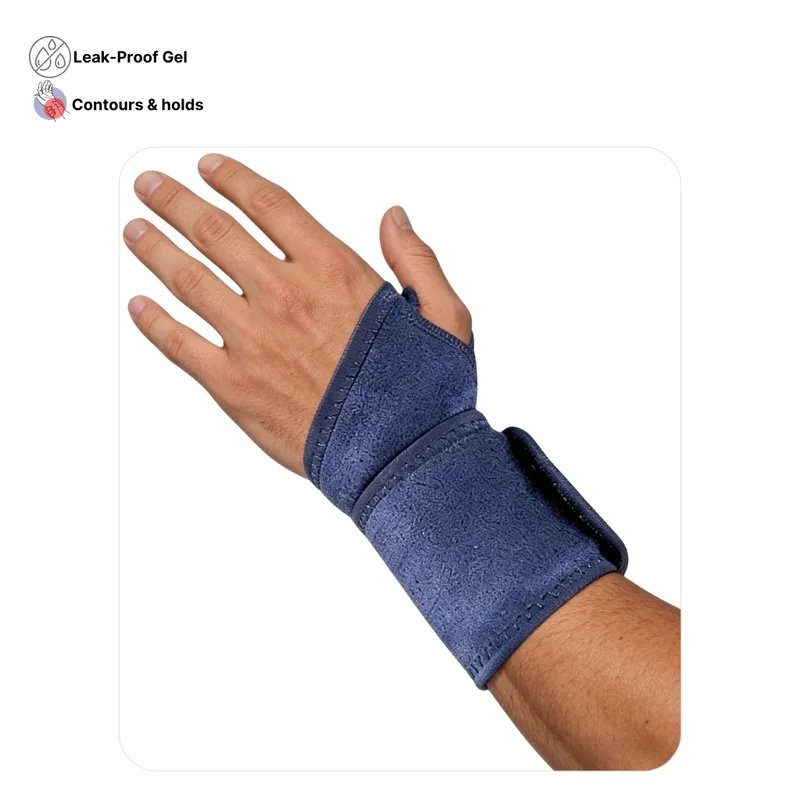 Solid-Flex™ adjustable wrist therapy wrap for carpal tunnel relief and sprain recovery, featuring solid gel technology