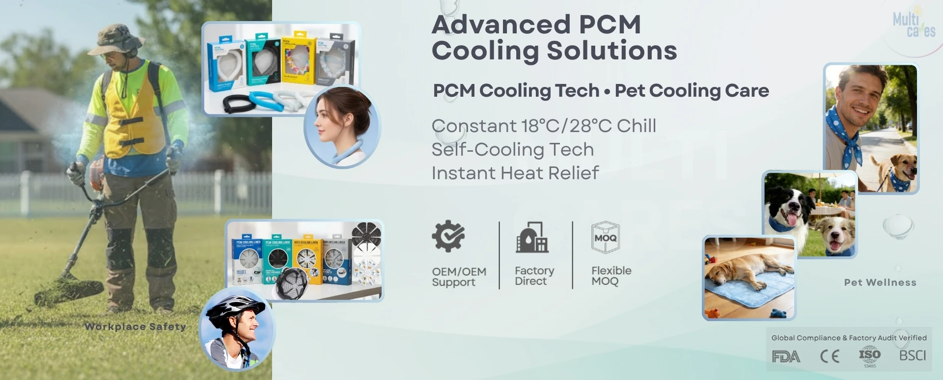 Advanced PCM cooling technology for body temperature control and pet cooling mats for instant heat relief by Multicares
